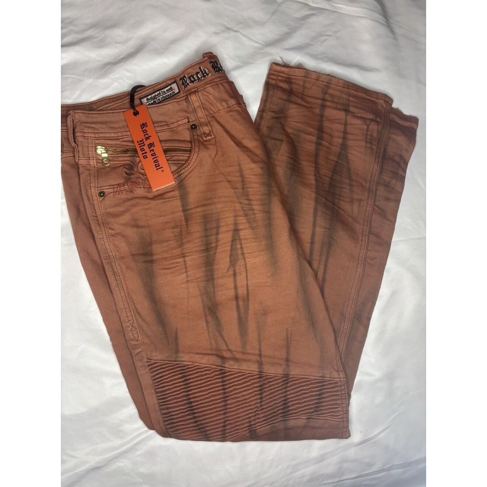 Rock Revival‎ Moto Ivan Stretch Jeans Size 40x32 Orange Biker Rock Grunge NWT